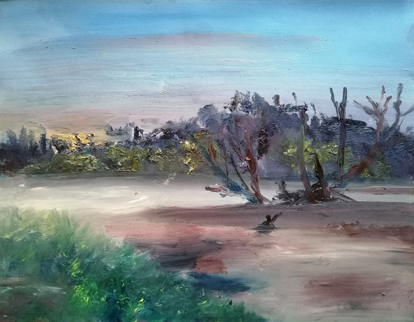 Maxence Haution, <i>Étude d'un couché de soleil 1</i>, 2025, acrylique sur toile, 65 x 50 cm. - Maxence Haution