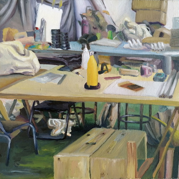 Maxence Haution, <i>Nature mort de l'atelier</i>, 2023, acrylique sur toile, 30 x 30 cm. - Maxence Haution