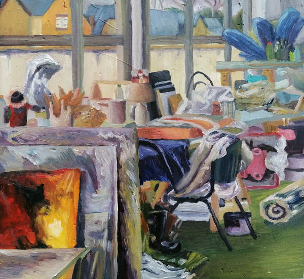 Maxence Haution, <i>Peinture d'atelier </i>, 2023, huile sur bois, 30 x 30 cm. - Maxence Haution