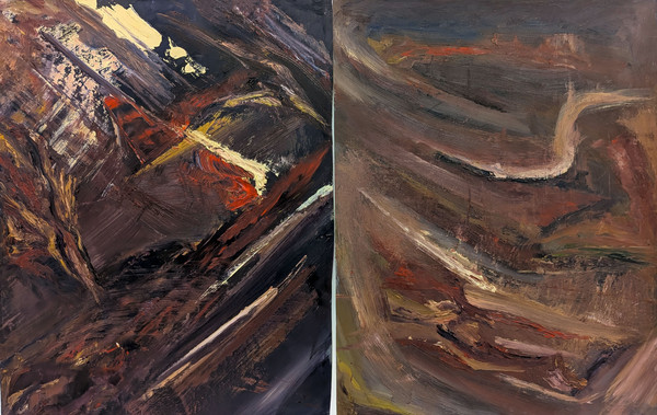 Maxence Haution, <i>Diptyque d'une charogne 3</i>, 2025, huile sur papier, 60 x 95 cm. - Maxence Haution