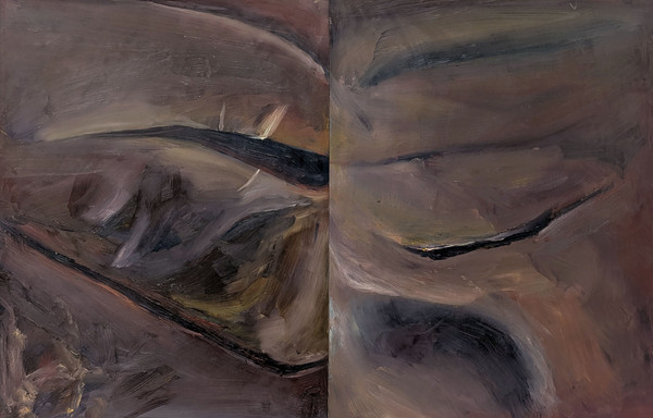 Maxence Haution, <i>Diptyque d'une charogne 4</i>, 2025, huile sur papier, 65 x 100 cm. - Maxence Haution