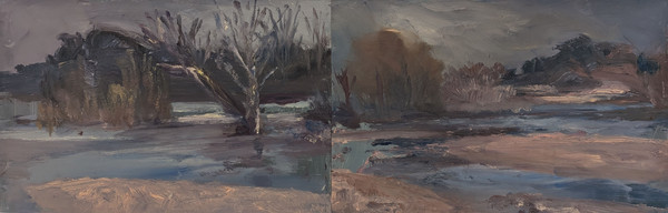 Maxence Haution, <i>Solitude</i>, 2025, huile sur papier, 32 x 100 cm. - Maxence Haution