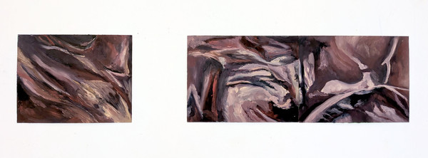 Maxence Haution, <i>Triptyque d'une charogne 3</i>, 2025, huile sur papier, 30 x 143 cm. - Maxence Haution