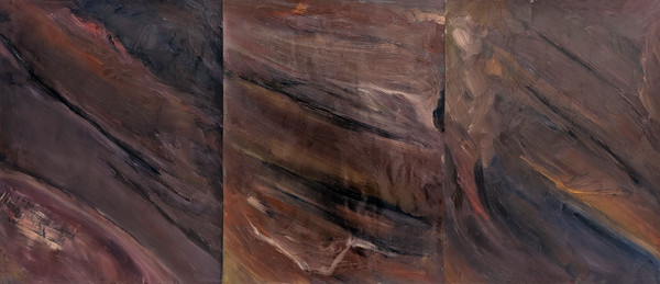 Maxence Haution, <i>Triptyque d'une charogne 4</i>, 2025, huile sur papier, 65 x 150 cm. - Maxence Haution