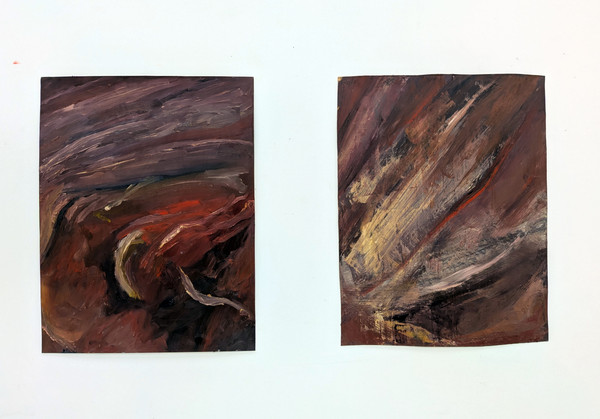 Maxence Haution, <i>Diptyque d'une charogne 6</i>, 2025, huile sur papier, 110 x 60 cm. - Maxence Haution